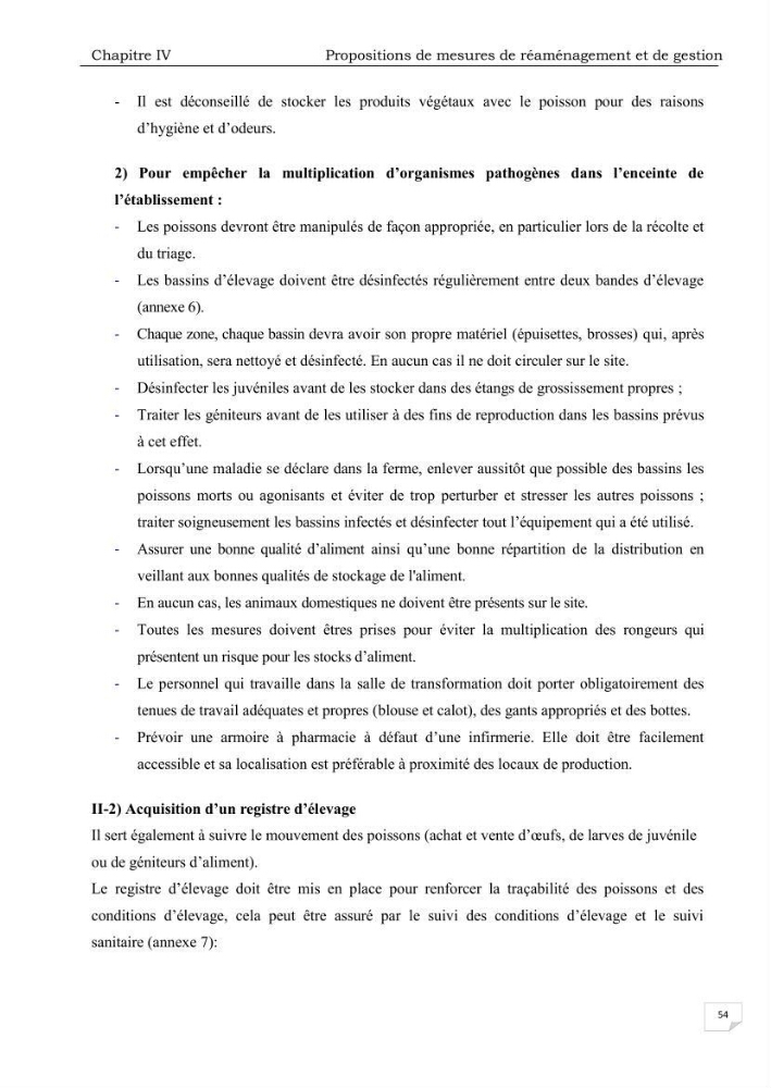 Analyse des aménagements piscicoles et de la gestion sanitaire de la ferme aquacole \"Ezzahra\":