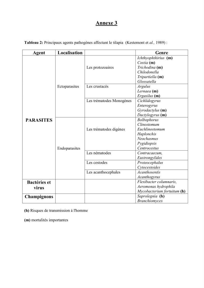 Analyse des aménagements piscicoles et de la gestion sanitaire de la ferme aquacole \"Ezzahra\":