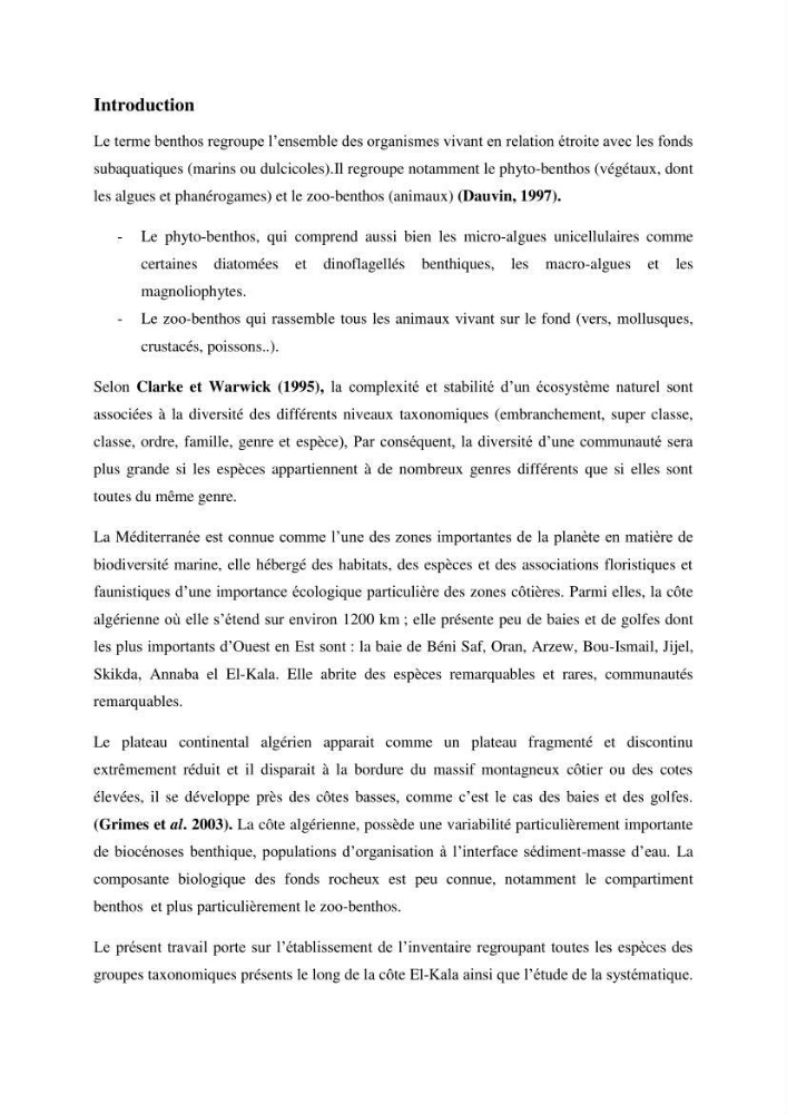 Inventaire du benthos des zones rocheuses de la région d’El Kala: prélèvements de mai 2017 et mai 2018