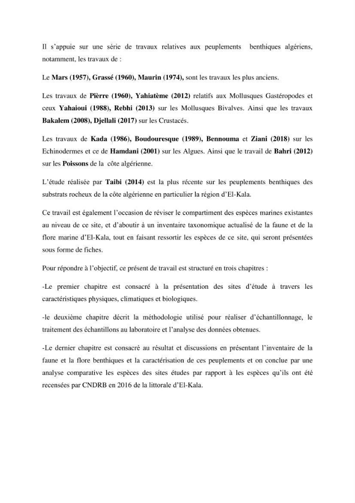 Inventaire du benthos des zones rocheuses de la région d’El Kala: prélèvements de mai 2017 et mai 2018