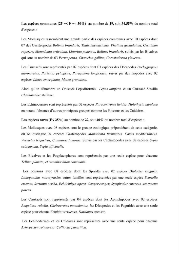 Inventaire du benthos des zones rocheuses de la région d’El Kala: prélèvements de mai 2017 et mai 2018