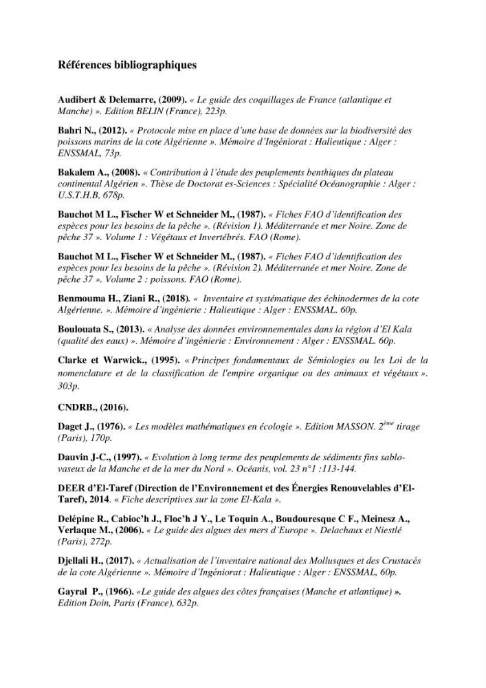Inventaire du benthos des zones rocheuses de la région d’El Kala: prélèvements de mai 2017 et mai 2018