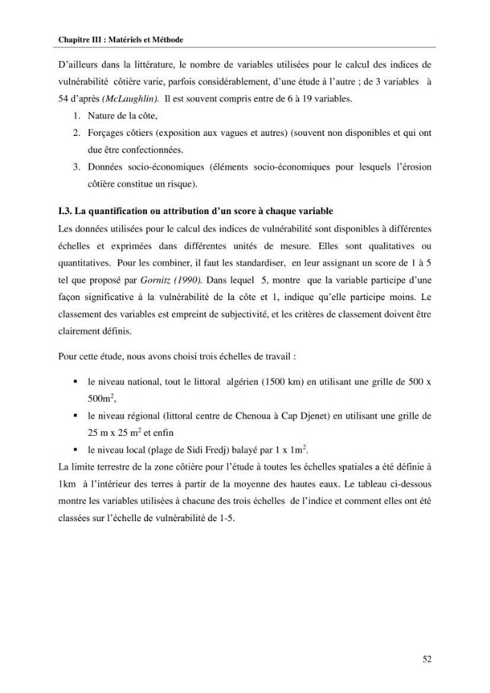 Calcul d\'indice multi-échelle de la vulnérabilité côtière