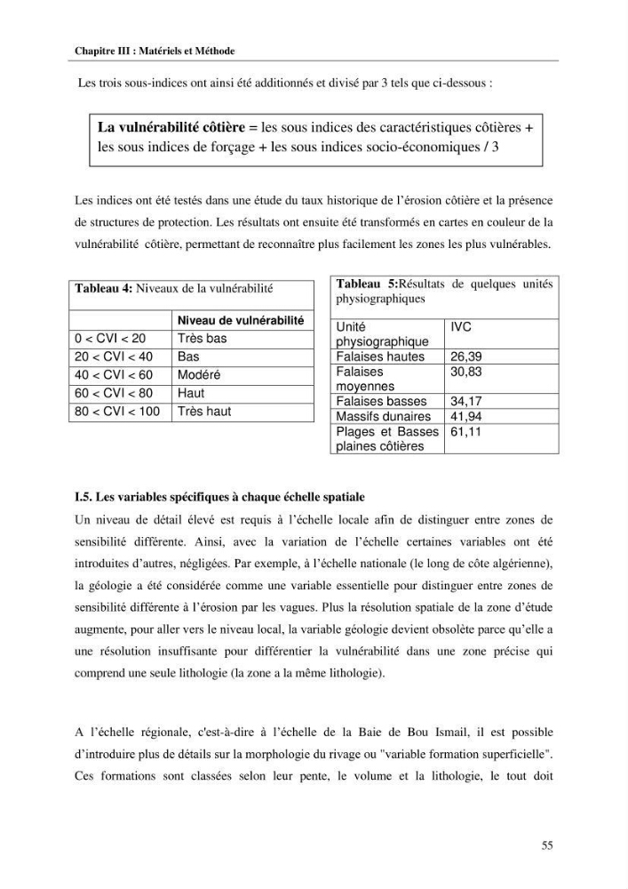 Calcul d\'indice multi-échelle de la vulnérabilité côtière