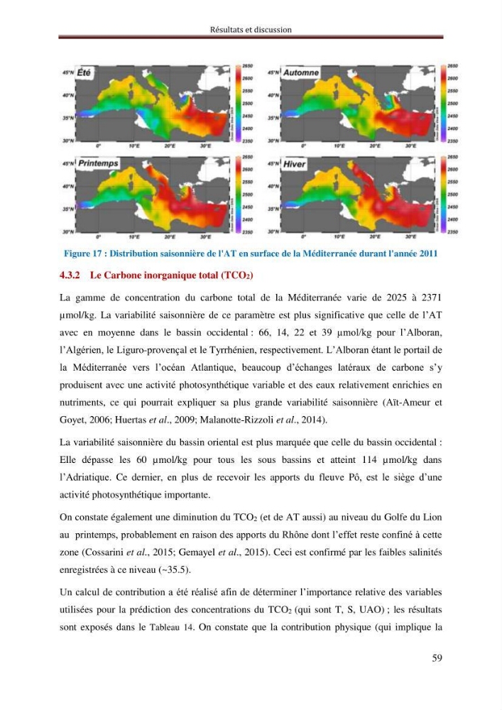 Reconstitution du cycle saisonnier de la pression partielle du CO2 en Méditerranée durant l’année 2011