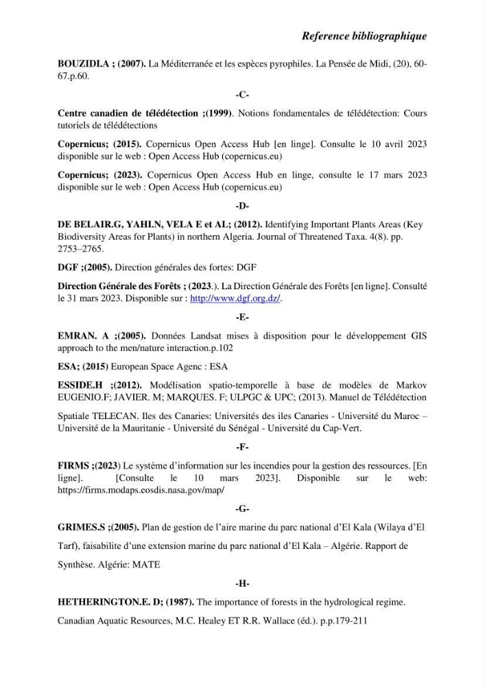 Contribution à la prévention et à la gestion des feux de forêts dans le parc national d\'El Kala (Nord Est de l\'Algérie) par télédétection et leurs incidences sur le milieu marin