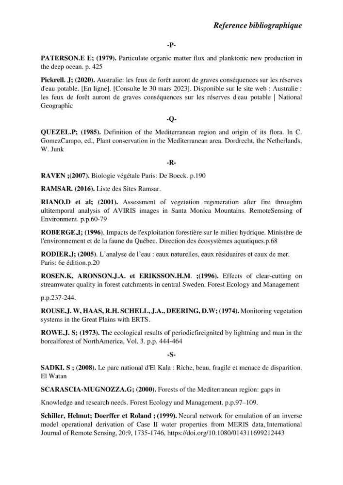 Contribution à la prévention et à la gestion des feux de forêts dans le parc national d\'El Kala (Nord Est de l\'Algérie) par télédétection et leurs incidences sur le milieu marin