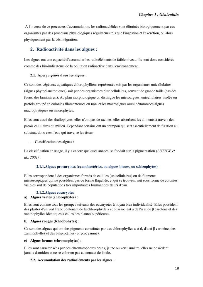 Etude radioécologique du littoral Algérois: cas d\'algues marines
