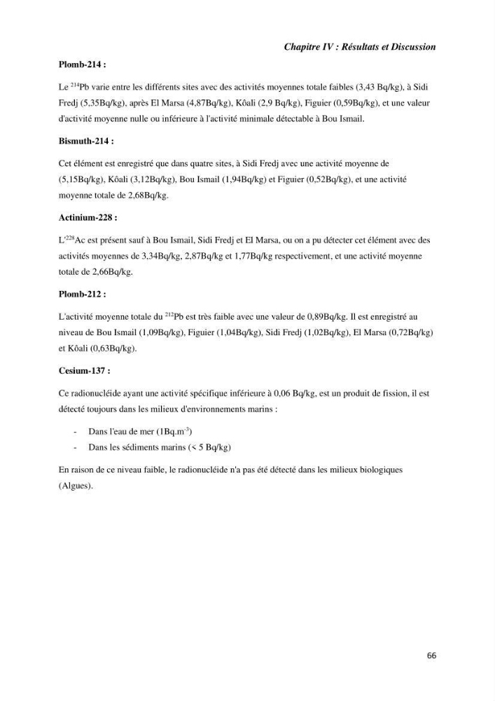 Etude radioécologique du littoral Algérois: cas d\'algues marines