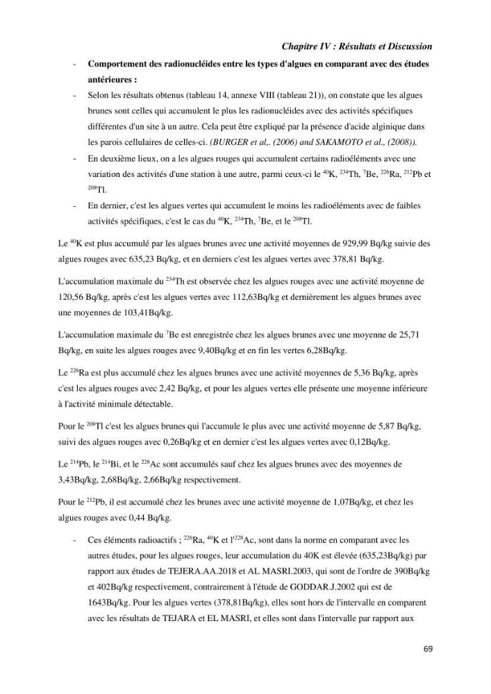 Etude radioécologique du littoral Algérois: cas d\'algues marines