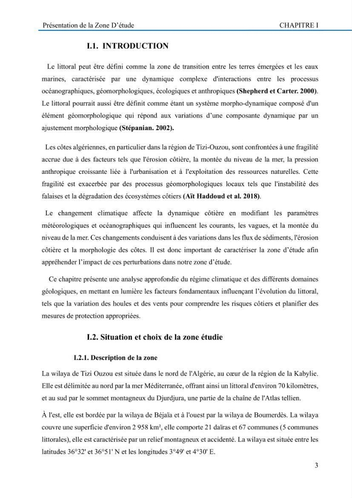 Evaluation de la vulnérabilité du littoral de la wilaya de Tizi-Ouzou face aux de géo-risques côtiers