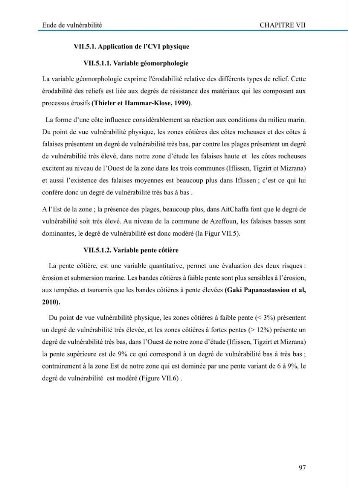Evaluation de la vulnérabilité du littoral de la wilaya de Tizi-Ouzou face aux de géo-risques côtiers