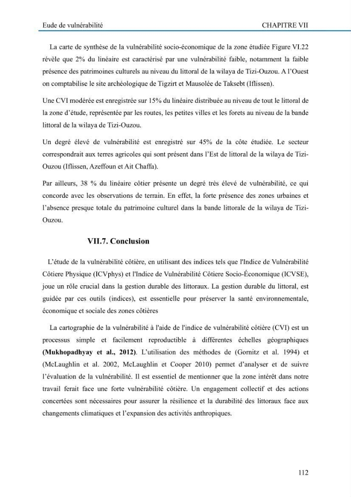 Evaluation de la vulnérabilité du littoral de la wilaya de Tizi-Ouzou face aux de géo-risques côtiers