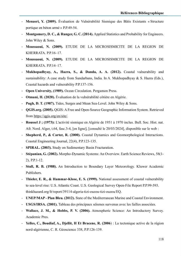 Evaluation de la vulnérabilité du littoral de la wilaya de Tizi-Ouzou face aux de géo-risques côtiers