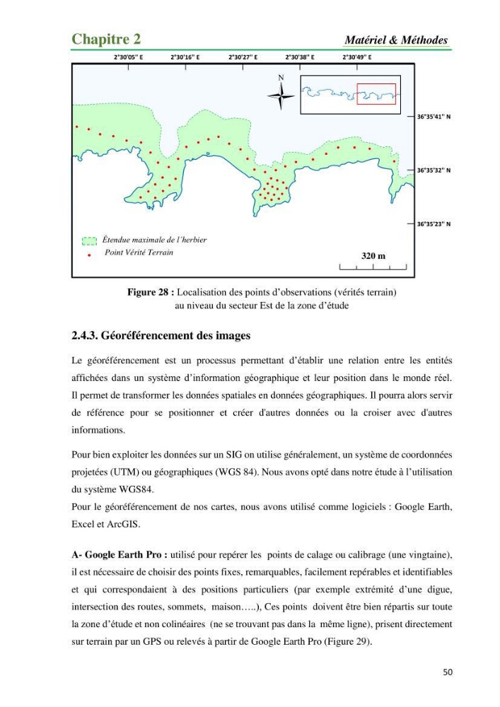 Cartographie de la limite supérieure de l\'herbier à Posidonia oceanica et du Trottoir à Vernets dans la région de Tipaza