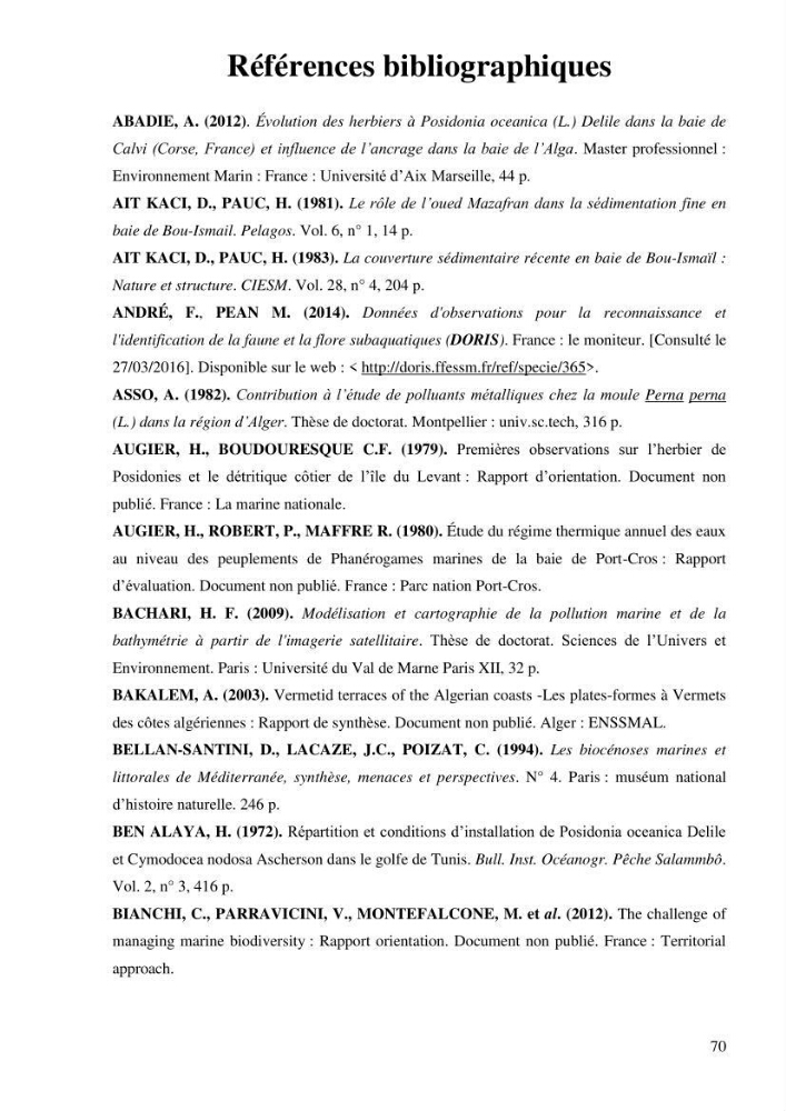 Cartographie de la limite supérieure de l\'herbier à Posidonia oceanica et du Trottoir à Vernets dans la région de Tipaza