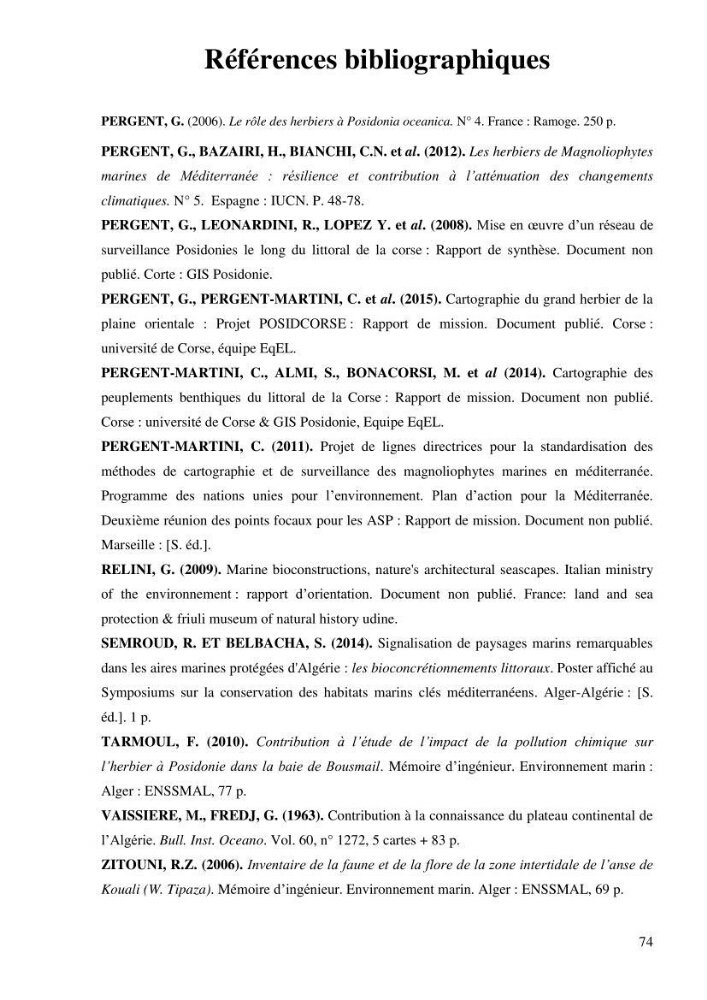 Cartographie de la limite supérieure de l\'herbier à Posidonia oceanica et du Trottoir à Vernets dans la région de Tipaza