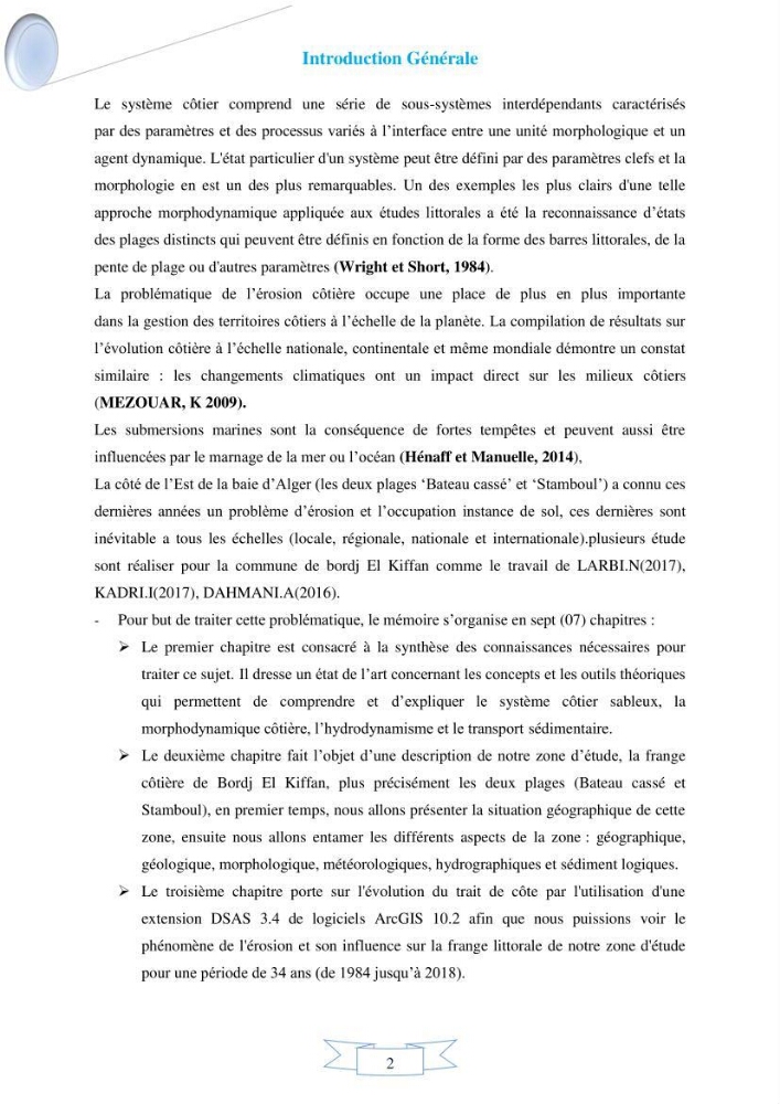 Impact de l’élévation de niveau de la mer et des tempêtes sur l’évolution morpho dynamique de la région Est de la baie d’Alger : simulation numérique des processus hydro-sédimentaires.