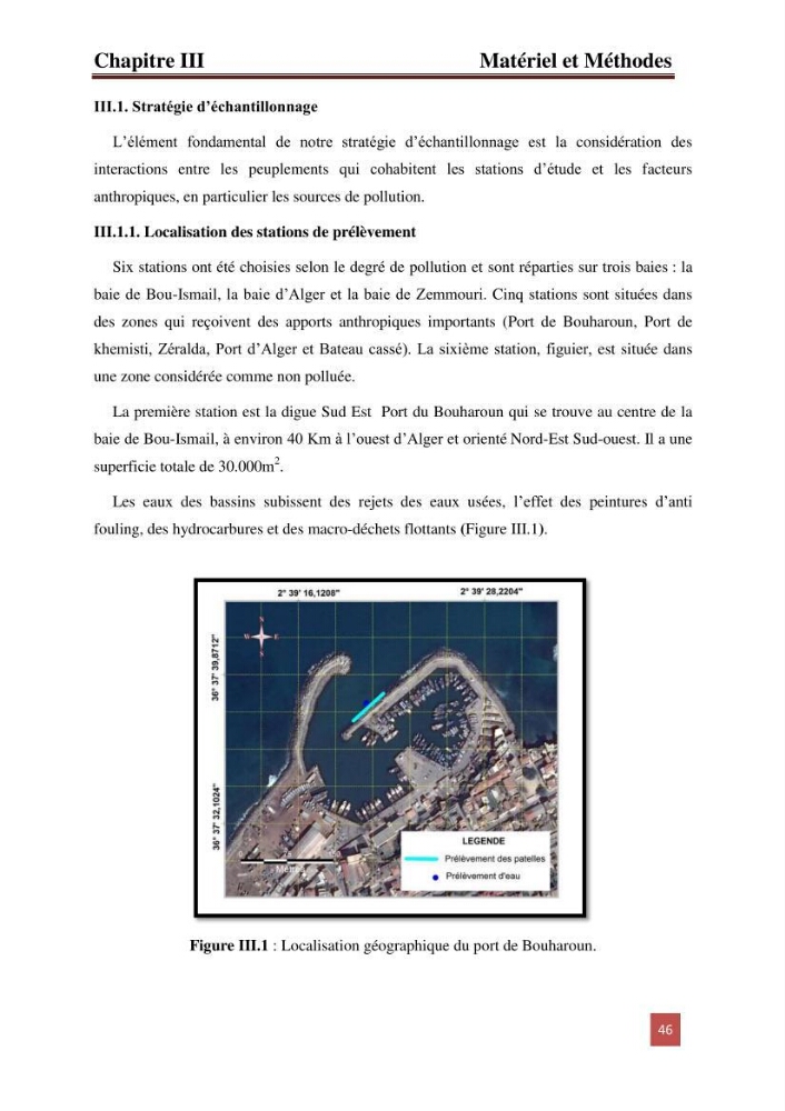 Etude prospective de la pollution marine de la baie d\'Alger: