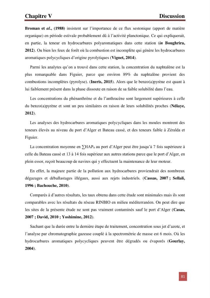 Etude prospective de la pollution marine de la baie d\'Alger: