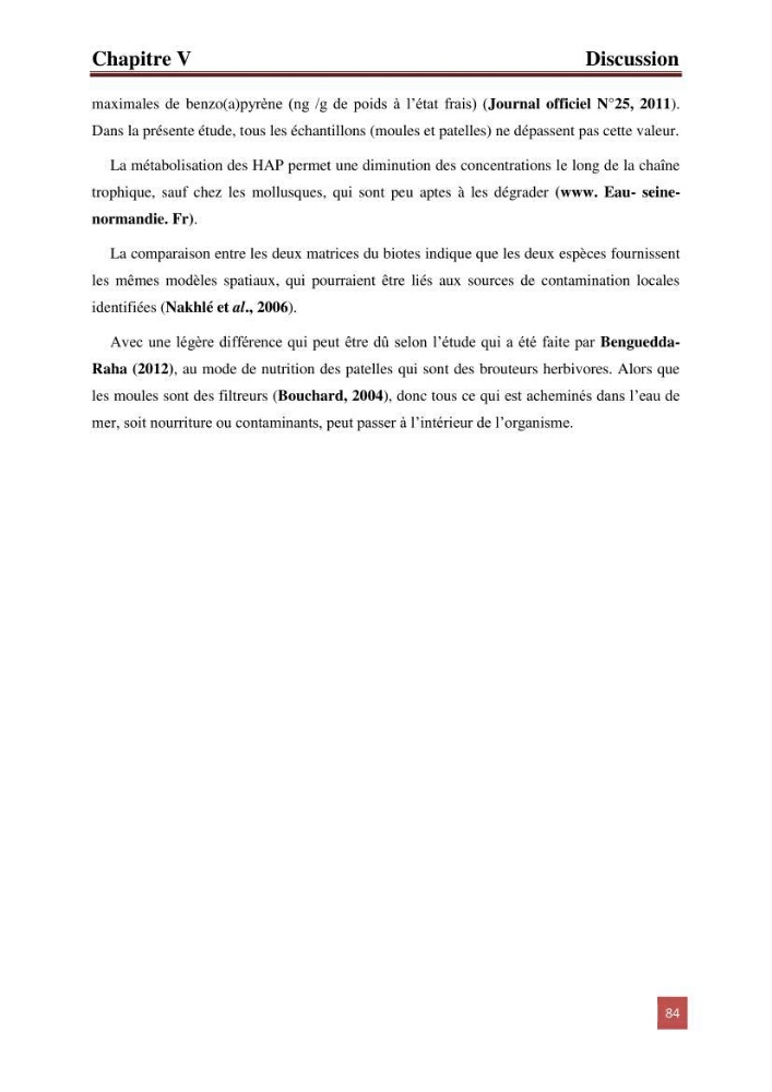 Etude prospective de la pollution marine de la baie d\'Alger: