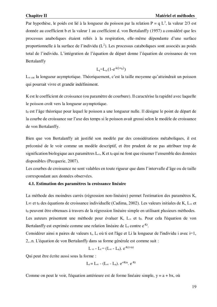 Estimation de la fécondité, de l’âge et modélisation de la croissance des espèces du genre Spicara (Sparidae) de la région centre algérienne.: