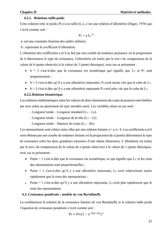 Estimation de la fécondité, de l’âge et modélisation de la croissance des espèces du genre Spicara (Sparidae) de la région centre algérienne.: