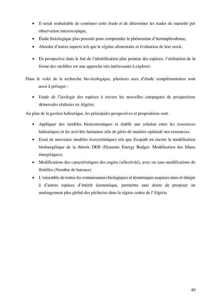 Estimation de la fécondité, de l’âge et modélisation de la croissance des espèces du genre Spicara (Sparidae) de la région centre algérienne.: